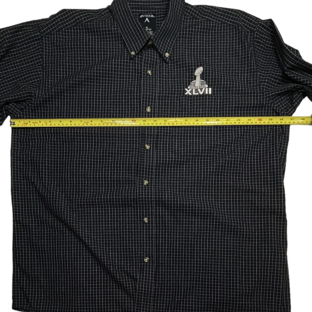 NFL Super Bowl XLVII ANTIGUA Esteem Dress Shirt Men's XL Navy Check Button‎ Down
